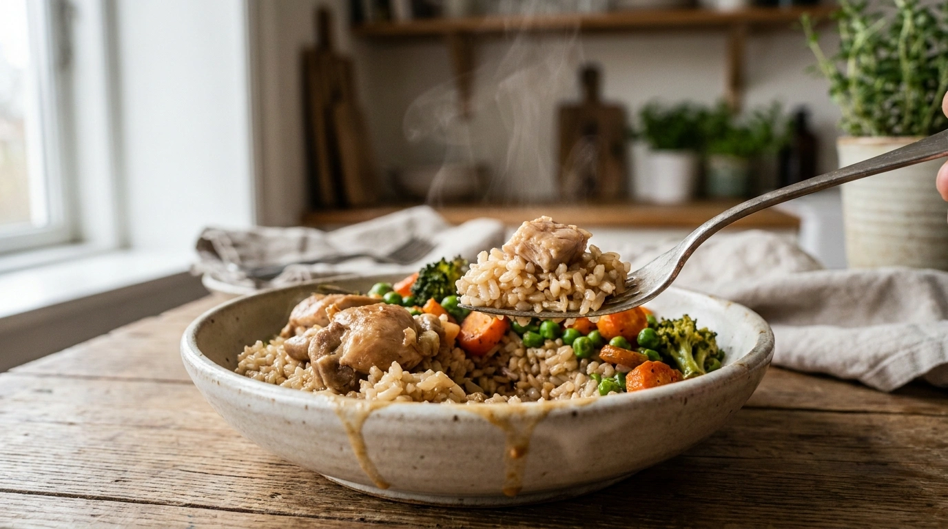 Sund kylling ris ret med grøntsager